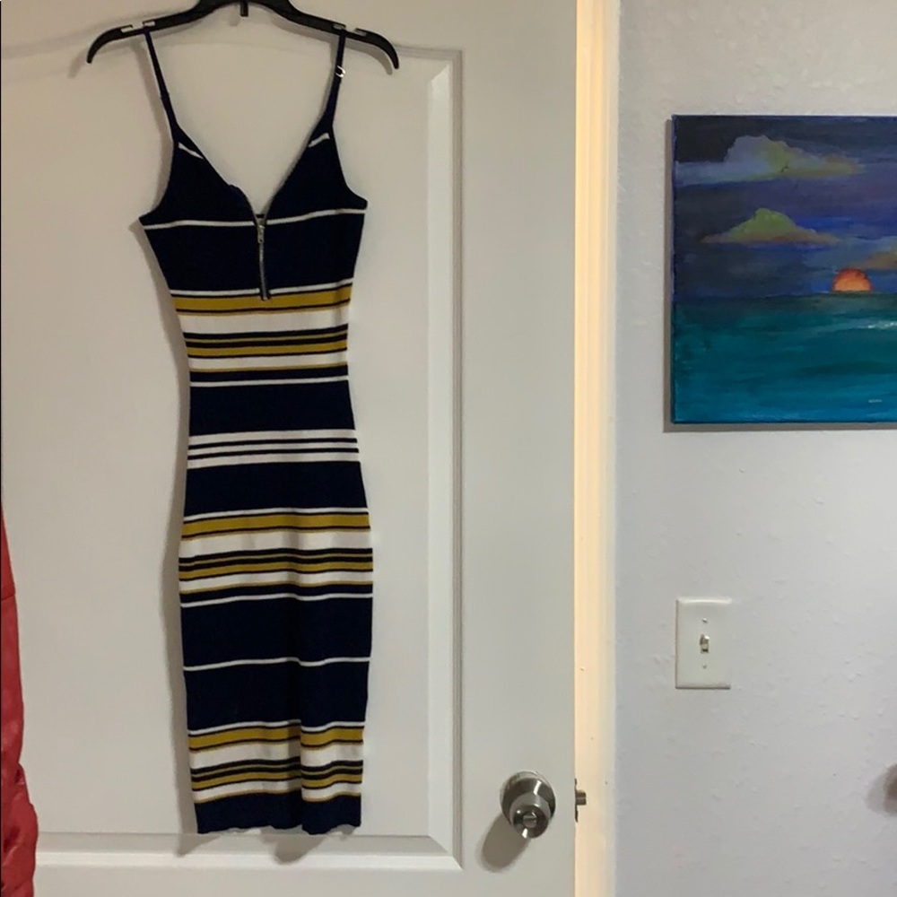 blue and yellow zippered dress